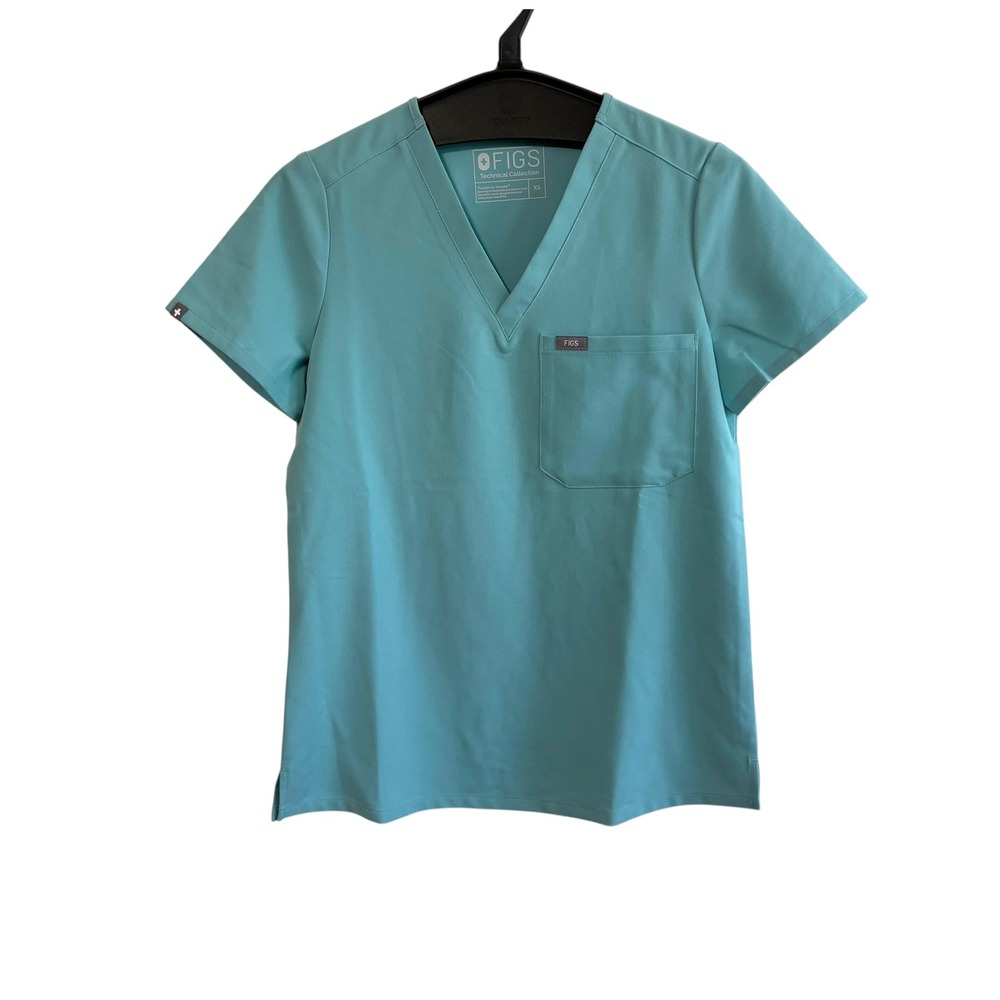 FIGS Technical Collection Size XS Turquoise Blue Short Sleeve Scrub Top Nurse